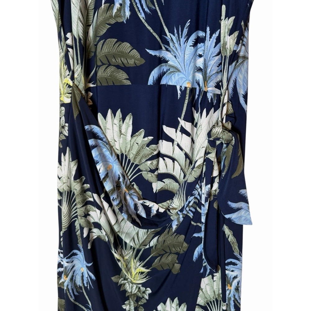 Tommy Bahama XL Tropical Palm Print Faux Wrap Maxi Dress Navy Blue Sleeveless - Picture 6 of 11